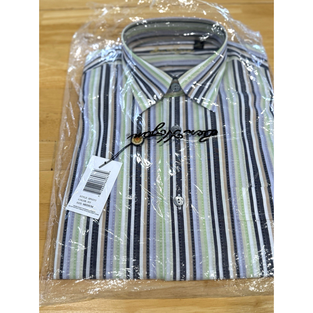 VTG Ben Hogan 100% Cotton Button Front Shirt Multi-Color Stripes Medium NWT